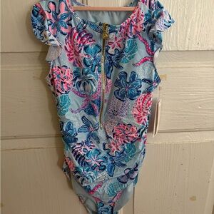 Lilly Pulitzer Blue and Pink Floral One Piece Swimsuit